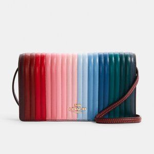 Coach Anna Foldover Crossbody Clutch With Rainbow Linear Quilting